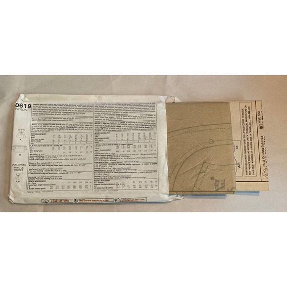 SIMPLICITY PATTERN 0619 DRESSES GIRLS SIZES 1/2 1 2 DOLL 18" UNCUT VINTAGE - Picture 5 of 5